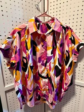 Jodifl Boutique Colorful Geo Abstract Pattern Collared Top Women's M